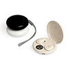 Fone de ouvido bluetooth com case redondo