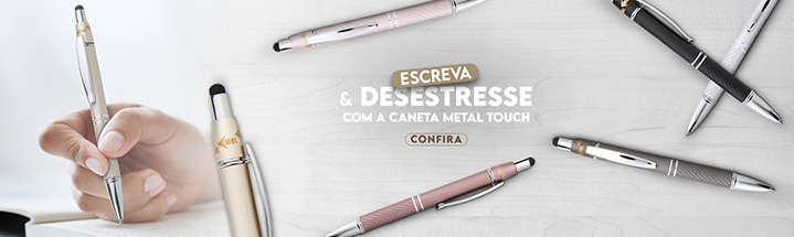 Caneta de metal com ponteira touch e antiestresse